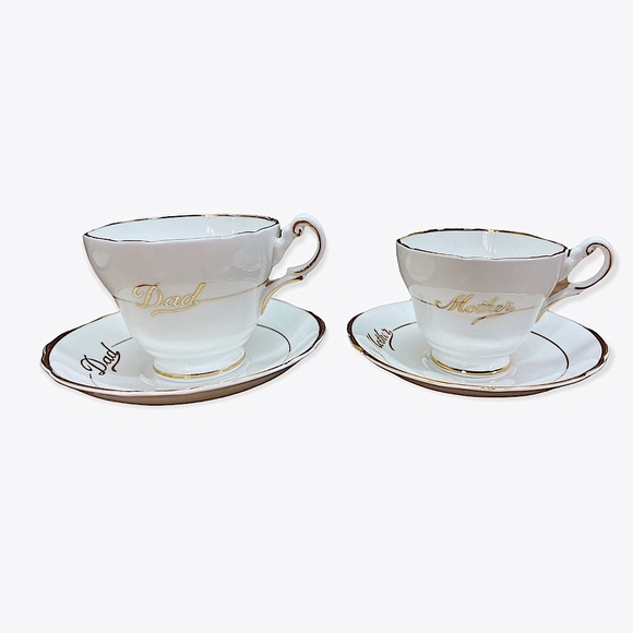 Regency china mother and dad teacups and saucer set Made In England - Picture 1 of 16